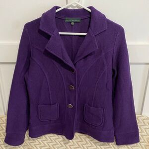 Harvé Bernard Women's Button Front 100% Wool Blazer Purple Size Petite Medium